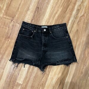 Zara High Rise Denim Distressed Shorts in Black
